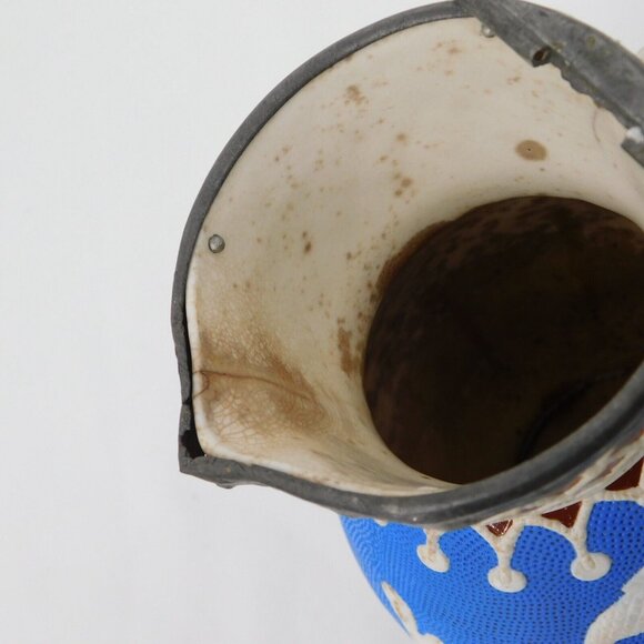 Antique Brownfield Staffordshire Salt Glaze Pottery Jug Hudson Pattern Blue FLAW - Picture 8 of 13